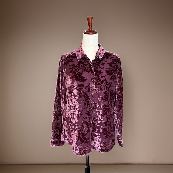 NWT Soft Surrounding Floreat Long Sleeve Velvet Cranberry Blouse Size Small - Picture 10 of 12